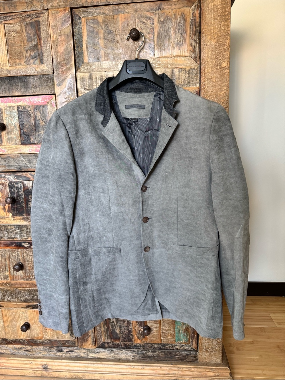 John Varvatos Gray Suede-Effect Pea Coat